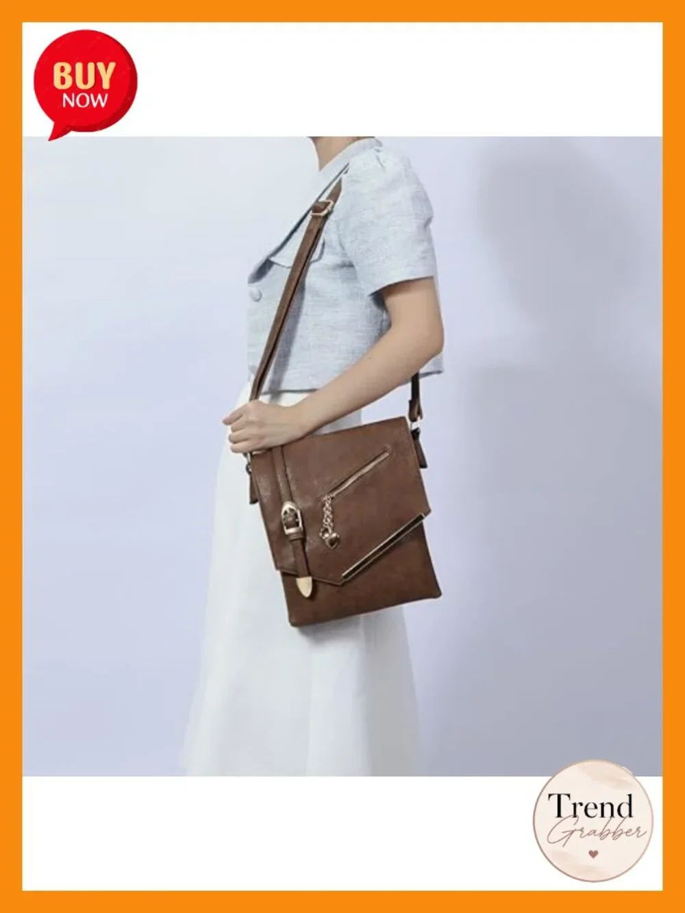 Vegan Leather Crossbody Bag with Adjustable Strap, Envelope Sling Purse